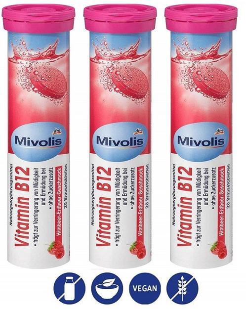 * Mivolis 3 pack VITAMINE B12 bruistabletten :: 20 st per pa, Sport en Fitness, Gezondheidsproducten en Wellness, Nieuw, Poeder of Drank