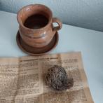 Oud aardewerk potje met schaaltje uit Mexico met roosjericho, Ophalen of Verzenden