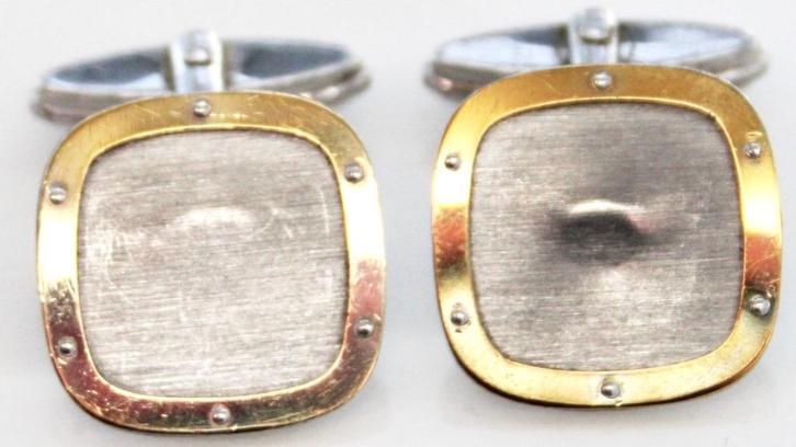 Paar Schitterende Bicolor Zilveren Manchetknopen, Sieraden, Tassen en Uiterlijk, Manchetknopen, Gebruikt, Zilver, Verguld, Verzenden