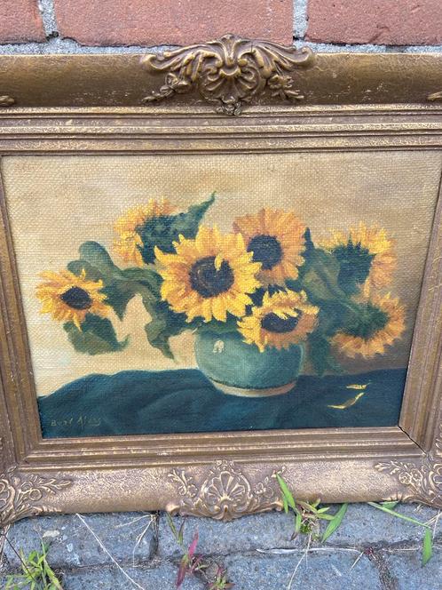 Zonnebloemen Schilderij Klassiek Ingelijst 'B. van A.' Signa, Antiek en Kunst, Kunst | Schilderijen | Klassiek, Ophalen