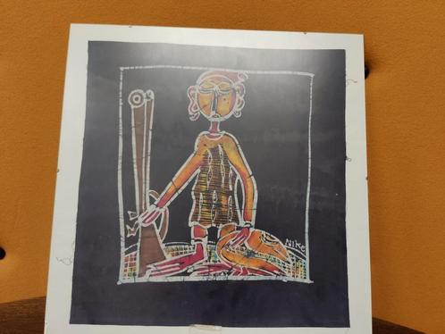 Uniek Batik Kunstwerk met Afrikaans/Indonesisch figuur, Antiek en Kunst, Kunst | Litho's en Zeefdrukken, Ophalen of Verzenden