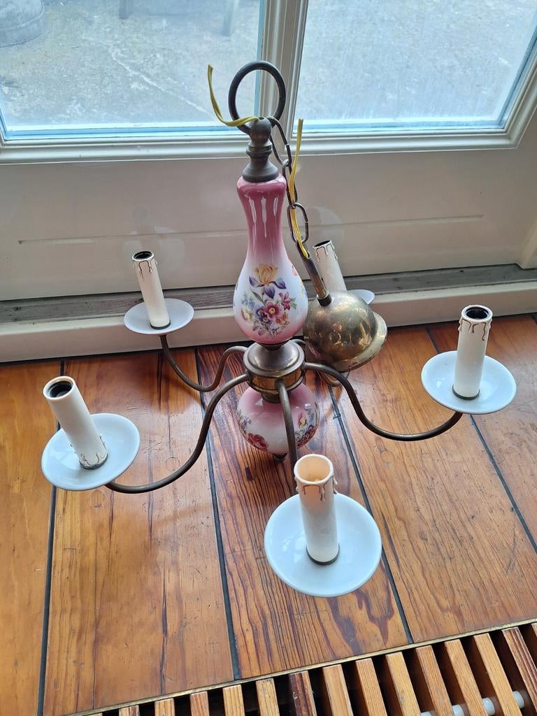 Antieke porseleinen hanglamp met bloemmotief, Ophalen