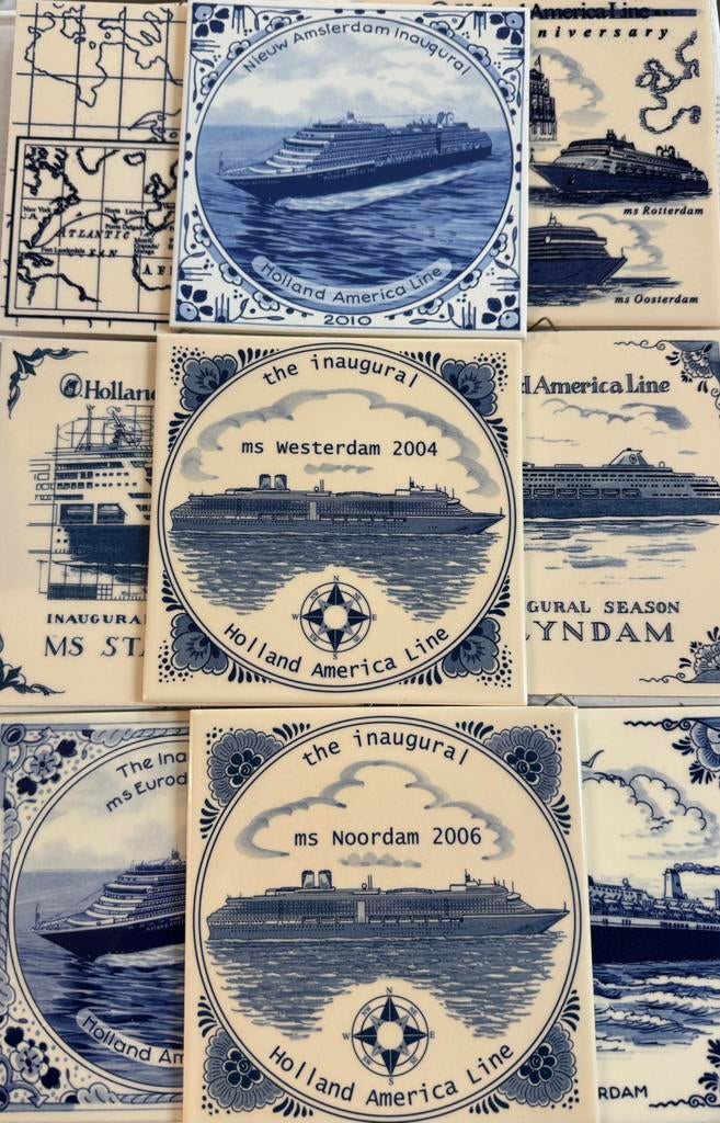 9 tegels van de Holland America Line, ., Kaart, Foto of Prent, Ophalen of Verzenden, Zo goed als nieuw