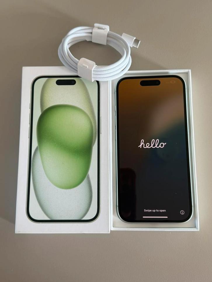 iPhone 15 – 512GB – Mintgroen – Zeer nette staat, Telecommunicatie, Mobiele telefoons | Apple iPhone, Zo goed als nieuw, 512 GB