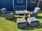 Wicker loungeset met tafel en hockers, Ophalen, Gebruikt, 6 zitplaatsen, Loungeset