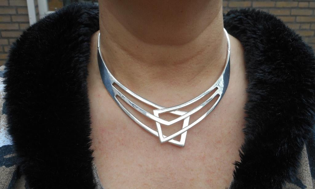 Zilveren prachtige massieve modernist set spang met armband, Verzenden, Zo goed als nieuw, Zilver, Zilver