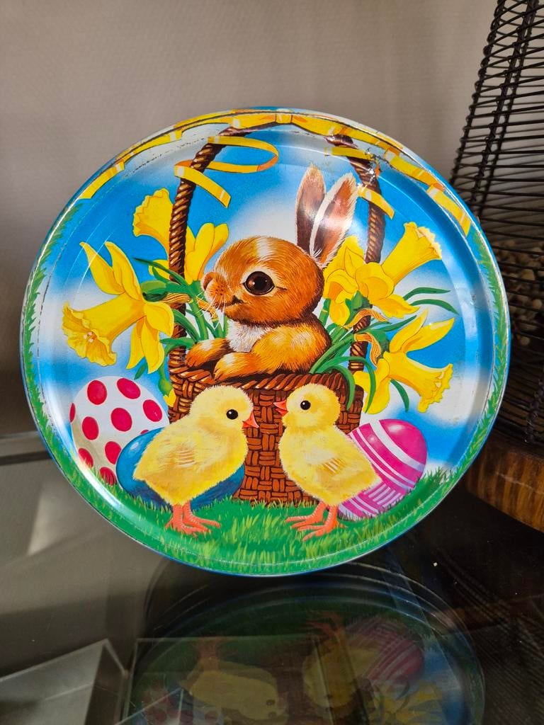 Koekjesblik met paashaas en kuikens, Ophalen of Verzenden