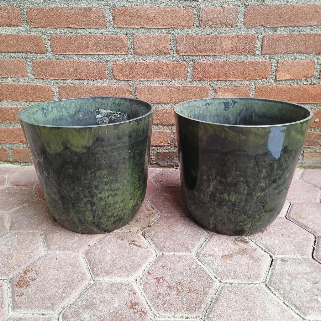 Setje mooie hardplastic bloempotten. Samen €5,-, Ophalen, Kunststof, Rond, Minder dan 40 cm
