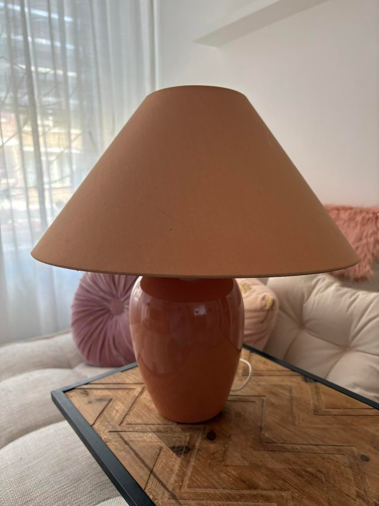 Vintage Tafellamp Pastel Oranje met Stoffen Kap, Ophalen