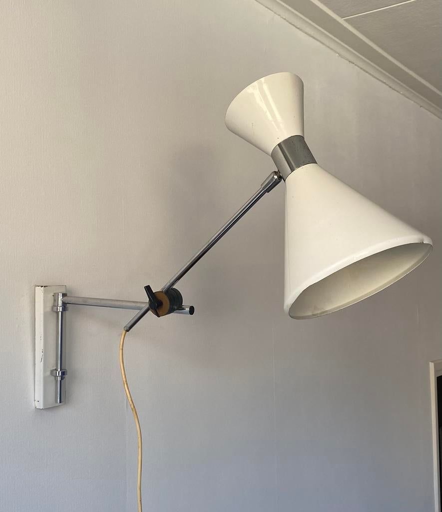 Vintage Herda wandlamp diabolo wit. 1970 70s, Ophalen of Verzenden, Gebruikt, Metaal, Vintage