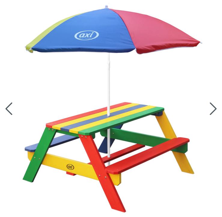 AXI Nick Picknicktafel Regenboog met Parasol, Nieuw, Rechthoekig, Hout, Ophalen