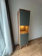 Vitrinekast (in eiken met groen) Lomado AVEZZANO-61 Modern, Ophalen, 50 tot 100 cm, Zo goed als nieuw, 150 tot 200 cm