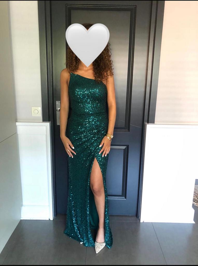Smaragdgroene strapless galajurk met cups, maat S, Kleding | Dames, Gelegenheidskleding, Zo goed als nieuw, Galajurk, Maat 36 (S)