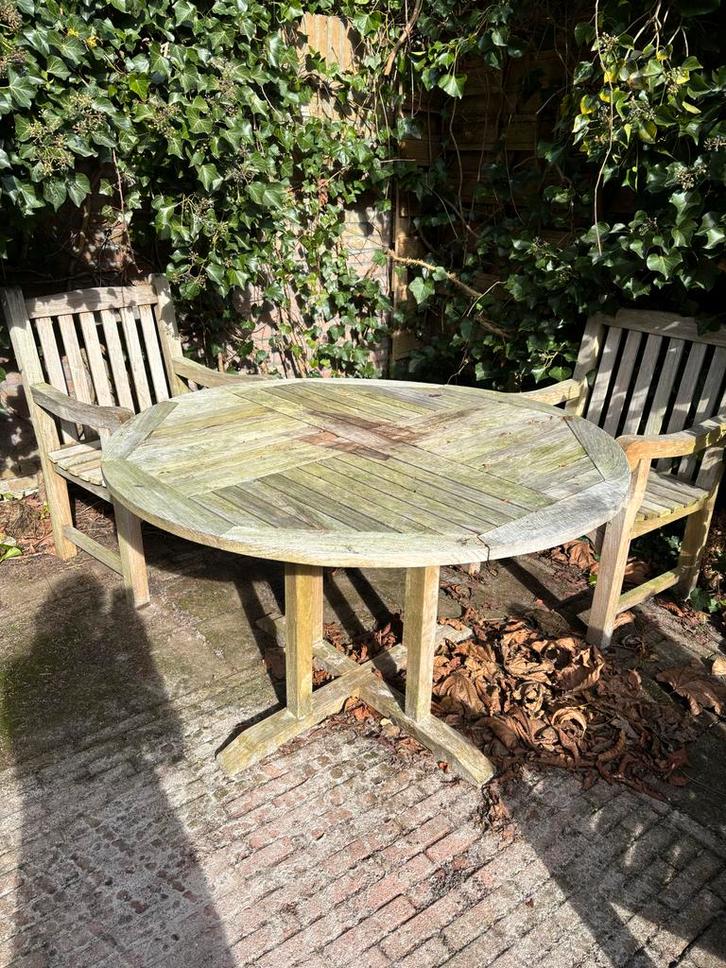 Teak houten ronde tuintafel - 120 cm, Tuin en Terras, Tuintafels, Gebruikt, Rond, Teakhout, Ophalen