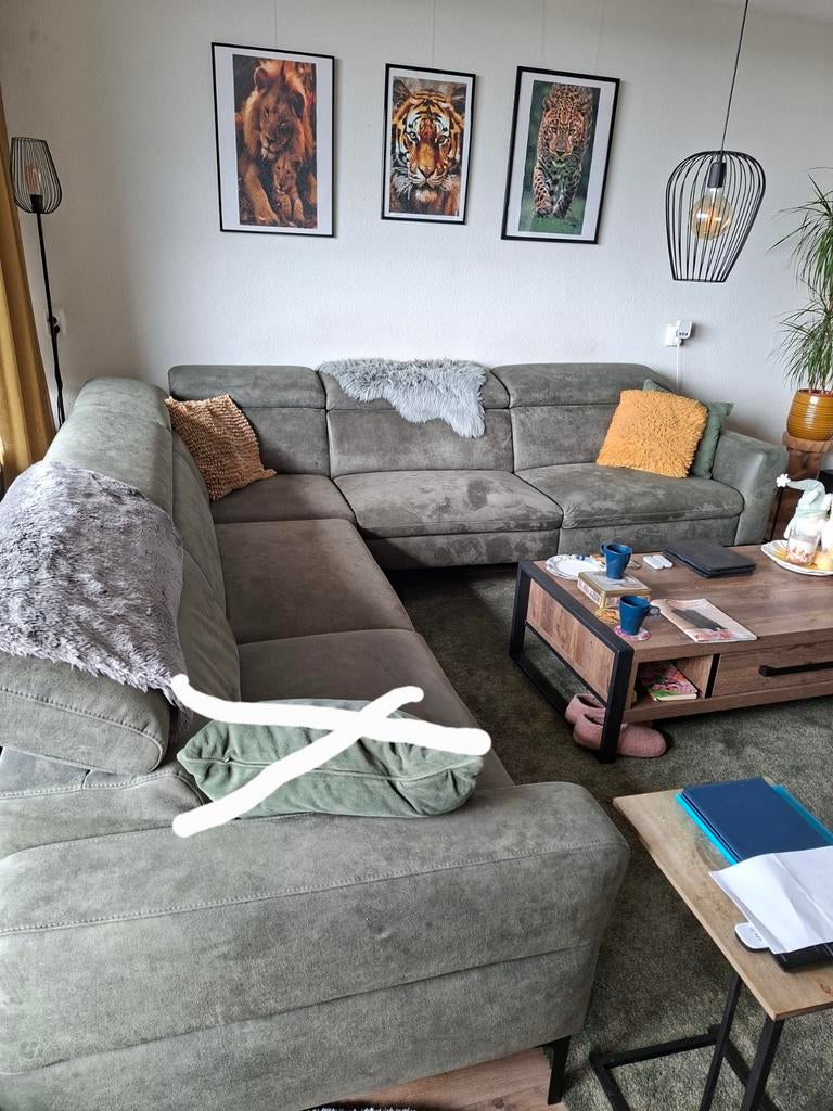 Hoekbankstel 2 jaar oud groen 2.90/ 2.90 bon aanwezig., Huis en Inrichting, Banken | Complete zithoeken, Ophalen, Zo goed als nieuw