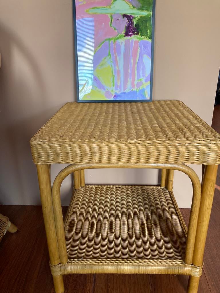 Vintage Rotan tafel zsm ophalen, Ophalen, Gebruikt, Vierkant, Rotan bohemian