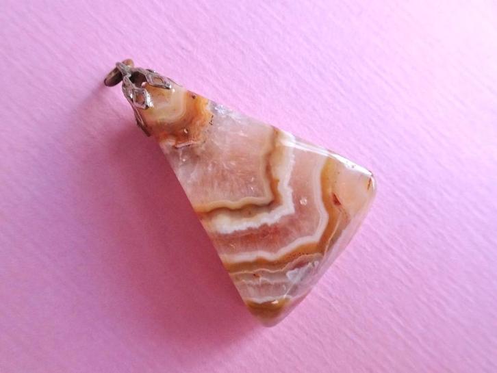 jwg Vintage 70s driehoek agaat steen ketting hanger bohemian, Sieraden, Tassen en Uiterlijk, Antieke sieraden, Ketting, Overige materialen