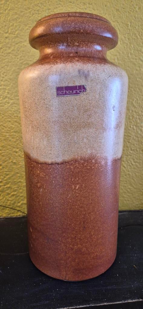 Vintage Scheurich vaas West Germany - Bruin/Beige 30cm, Ophalen of Verzenden