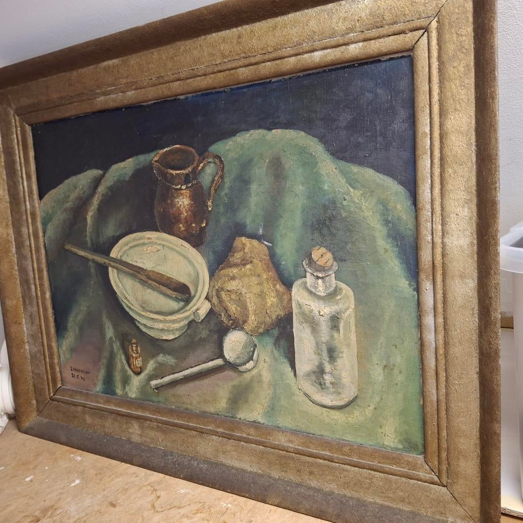 Oud Schilderij: Stilleven met Kruik en Fles, Antiek en Kunst, Kunst | Schilderijen | Klassiek, Ophalen of Verzenden