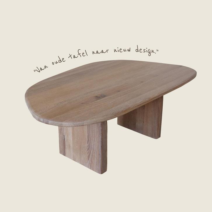 Massief eiken design salontafel – organische vorm – Japandi, Huis en Inrichting, Tafels | Salontafels, Nieuw, Minder dan 50 cm