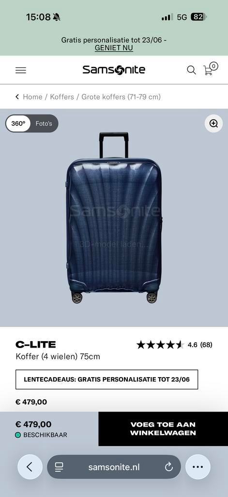 Samsonite C-Lite Koffer 75cm - Gebruikt, Sieraden, Tassen en Uiterlijk, Koffers, Gebruikt, Hard kunststof, 45 tot 55 cm, Ophalen of Verzenden