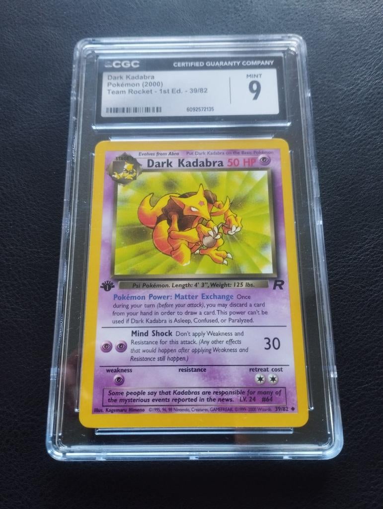 Dark Kadabra Pokemon kaart team Rocket CGC9 first edition, Ophalen of Verzenden, Zo goed als nieuw