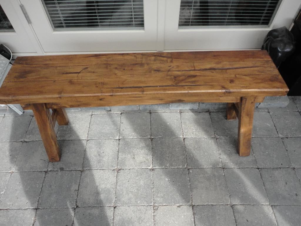 LEUK  MASSIEF  TEAK HOUTEN SIDETABLE/ BANKJE, Ophalen, 100 tot 150 cm, Teakhout, Zo goed als nieuw