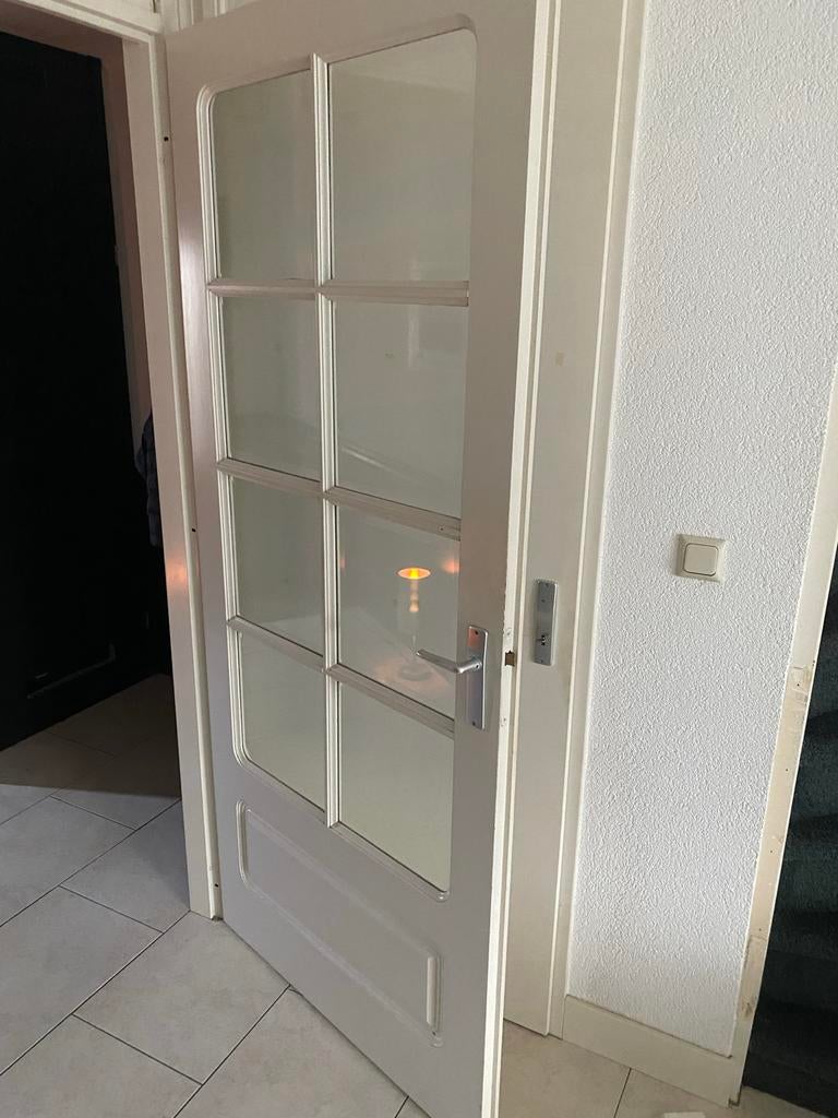 Opdekdeur met geslepen glas, rechtsdraaiend, Ophalen, Gebruikt, 80 tot 100 cm, Binnendeur