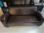 Bruine leren bank, Huis en Inrichting, Banken | Bankstellen, Ophalen, Gebruikt, 75 tot 100 cm