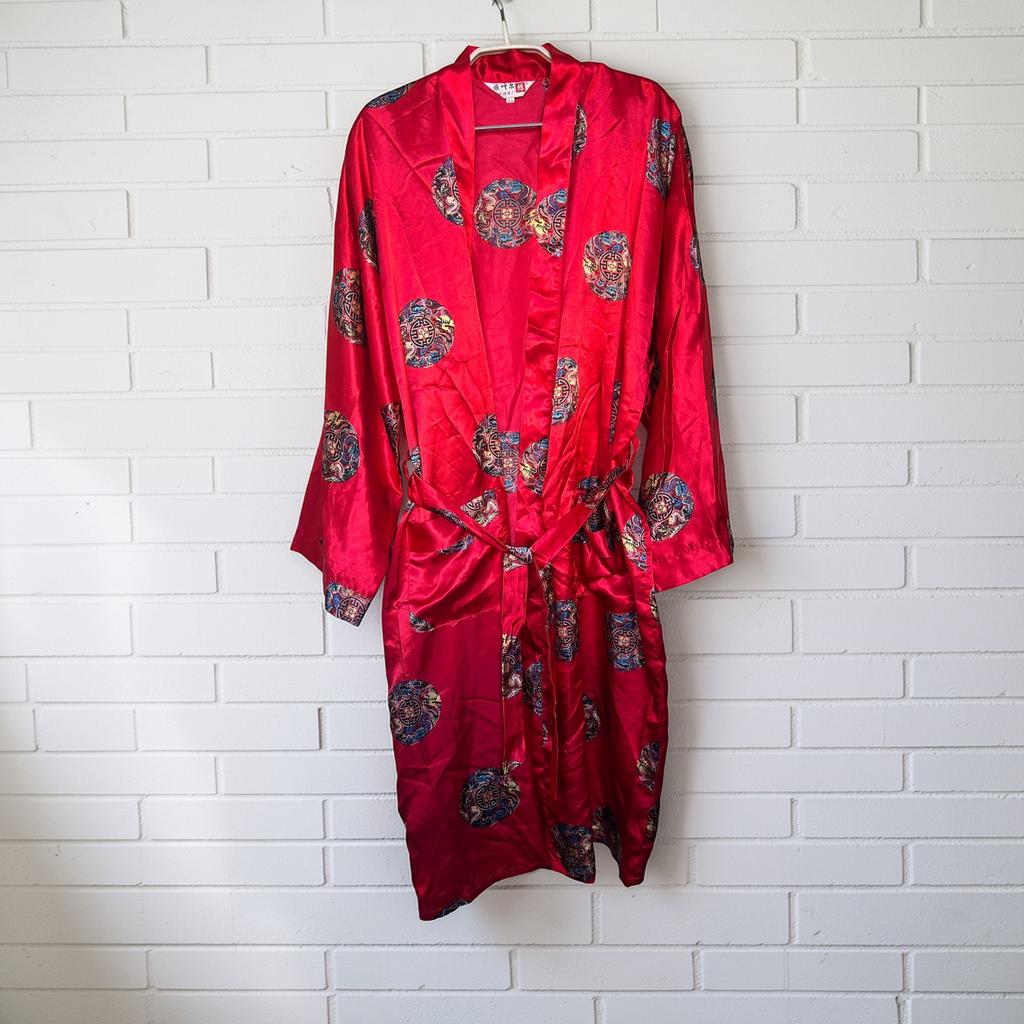 Vintage Kimono Maat XL Rood Chinese Draken Print Ochtendjas, Maat 46/48 (XL) of groter, Ophalen of Verzenden, Zo goed als nieuw