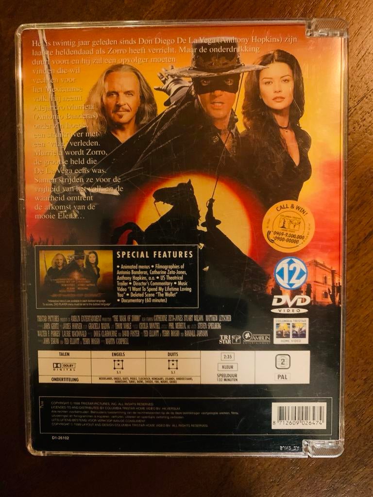 Dvd The mask of Zorro, Vanaf 12 jaar, Ophalen of Verzenden, Zo goed als nieuw