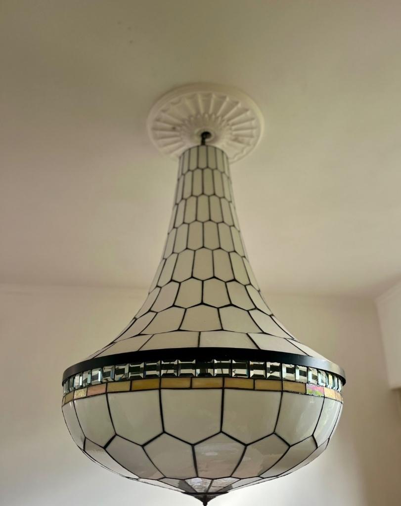 Grote glas in lood tiffany wissman jewel hanglamp, Huis en Inrichting, Lampen | Hanglampen, Ophalen, Art deco, Zo goed als nieuw