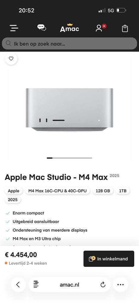 Apple Mac Studio M4 Max 128GB RAM 2025, Computers en Software, Apple Desktops, Zo goed als nieuw, Overige modellen, SSD, 4 Ghz of meer