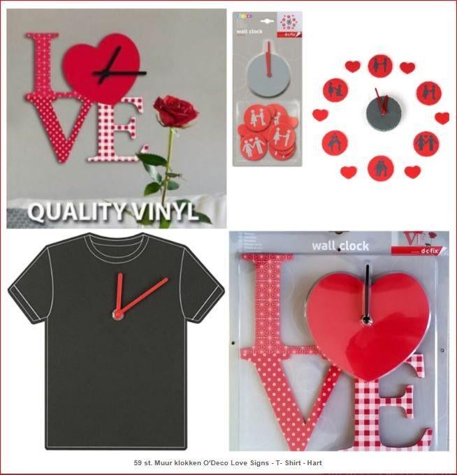 Partij Muur klokken O'Deco Love Signs - T- Shirt - Hart, Ophalen, Wandklok, O'Deco, Nieuw