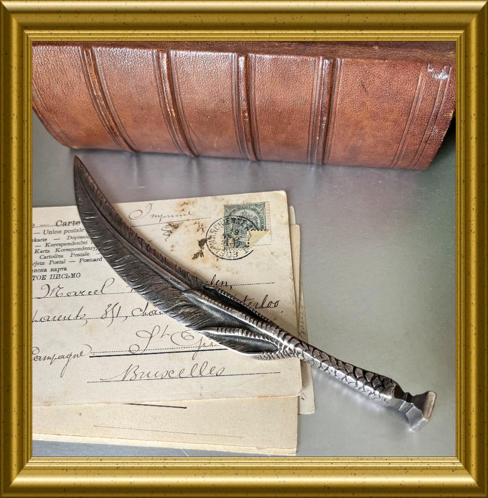 Oude verzilverde lakstempel: veer, klauw, Antiek en Kunst, Ophalen of Verzenden