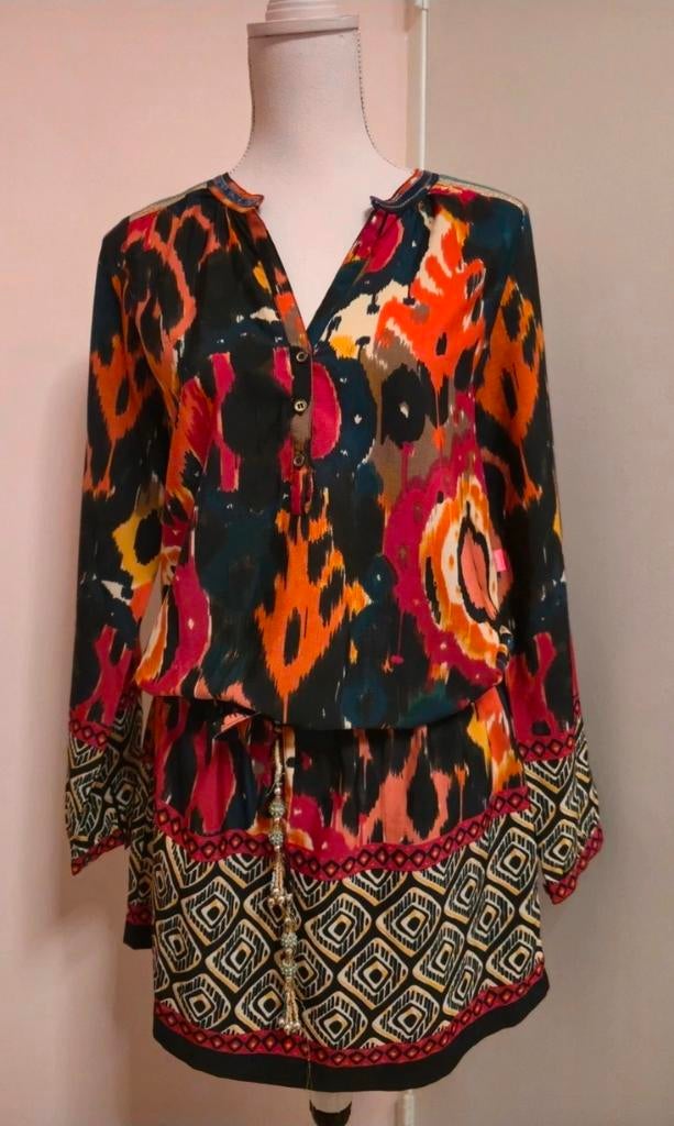 Flamenco kleurrijke mix‑print jurk – maat M (38), Kleding | Dames, Maat 38/40 (M), Overige kleuren, Ophalen of Verzenden, Zo goed als nieuw