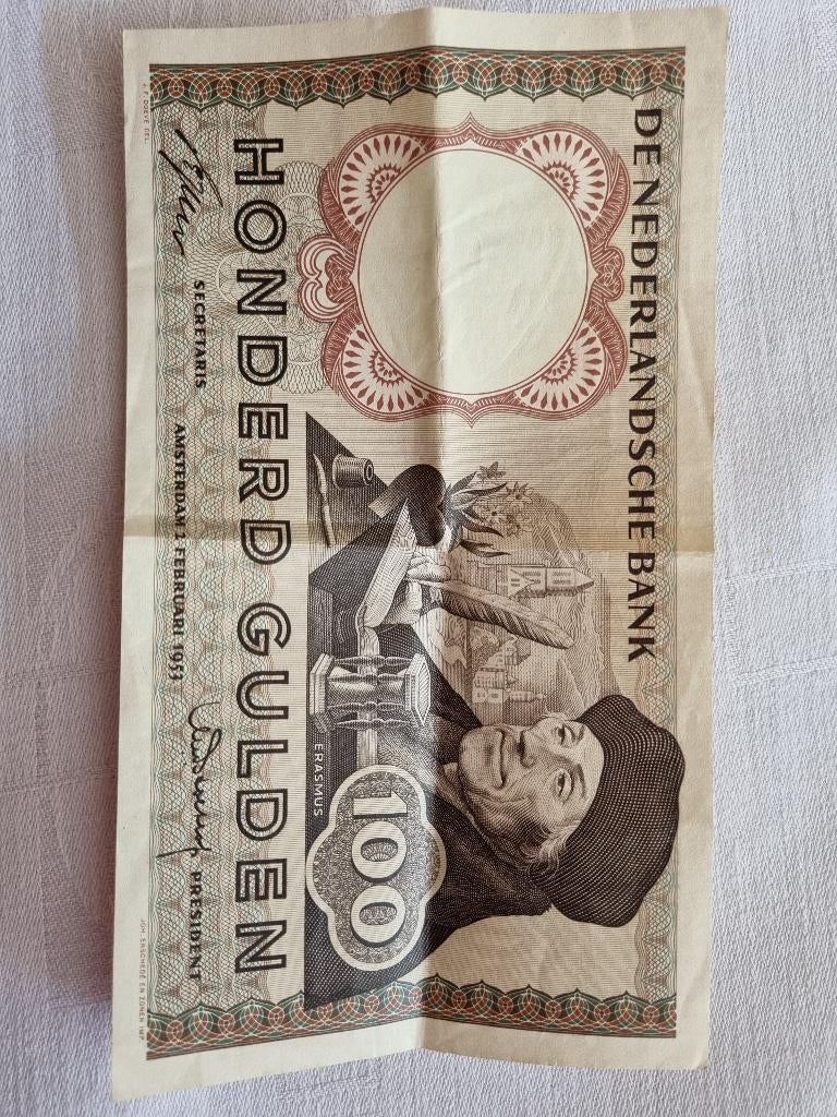 100 gulden biljet met Erasmus uit 1953, Ophalen of Verzenden, 100 gulden, Los biljet
