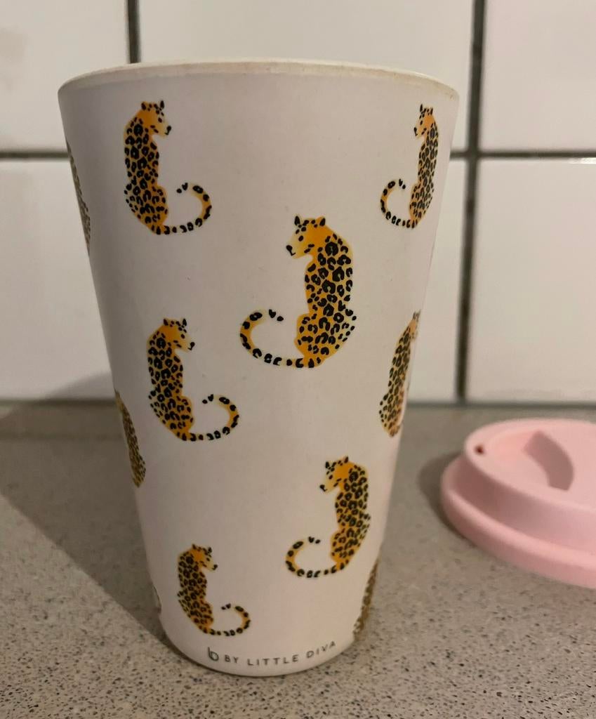 Little Diva LD Coffee to go mok beker panter bamboe, Overige materialen, Ophalen of Verzenden, Zo goed als nieuw, Overige stijlen