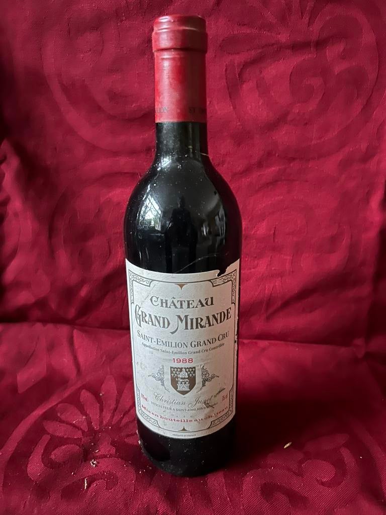 Saint Emilion Grand Cru - Chateau Grand Mirande 1988, Ophalen of Verzenden, Zo goed als nieuw, Frankrijk, Rode wijn