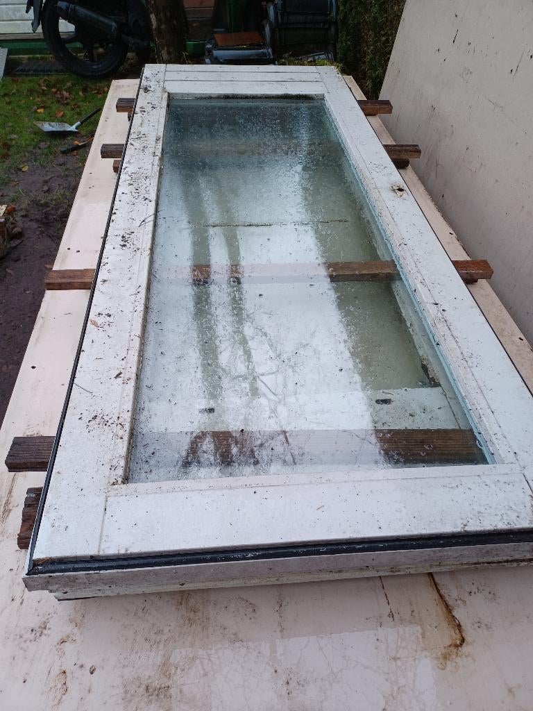 dubbele terrasdeuren met dubbel glas, Gebruikt, Deurkozijn, 150 tot 225 cm, Inclusief glas