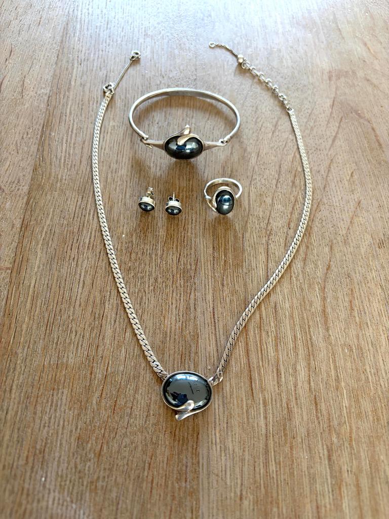 Perli zilver vintage setje, hematiet steen, Ophalen, Zilver, Overige typen, Met edelsteen