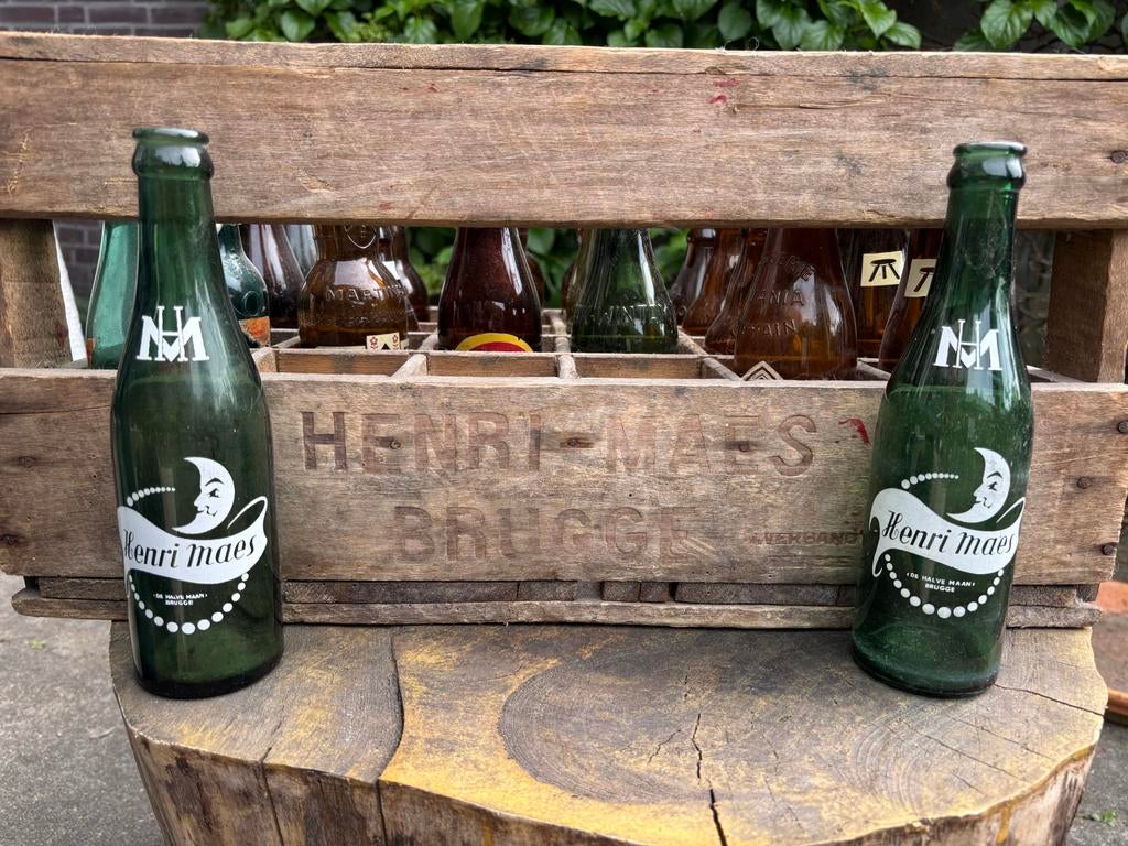 Vintage bierkrat met diverse bierflesjes, Ophalen of Verzenden, Gebruikt, Flesje(s), Overige merken