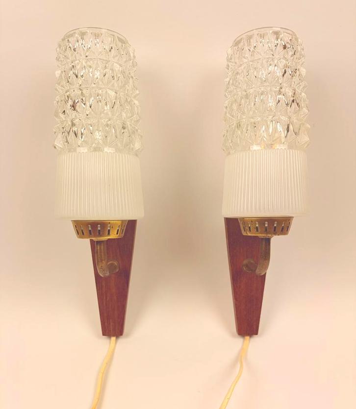 Vintage Deense lampen, scandinavische wandlampjes, Huis en Inrichting, Lampen | Wandlampen, Zo goed als nieuw, Glas, Ophalen