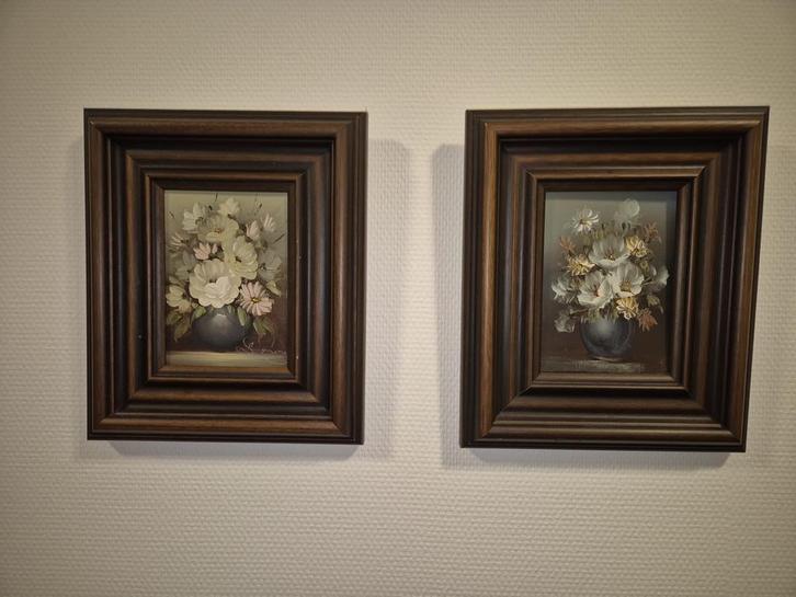 Set van 2 Schilderijen: Bloemen in Vaas, Antiek en Kunst, Kunst | Schilderijen | Klassiek, Ophalen