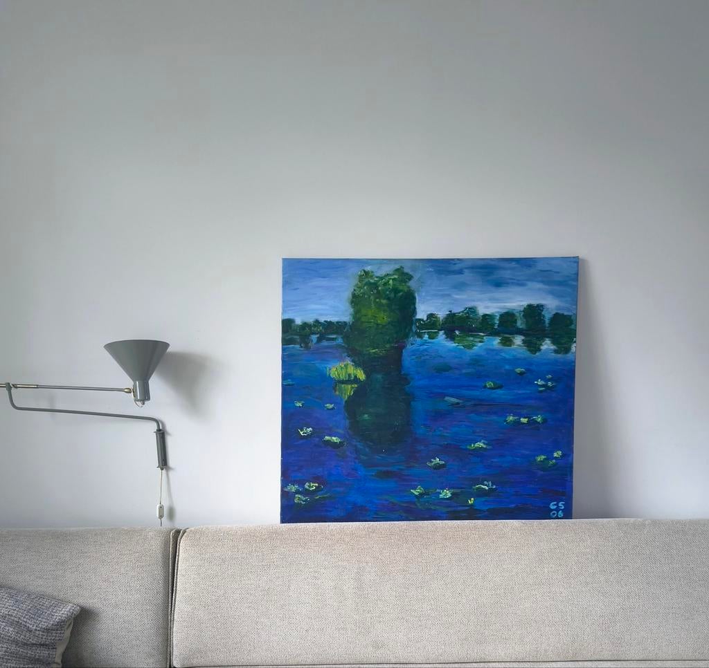 Olieverfschilderij  waterlelies 90x100 cm, Ophalen