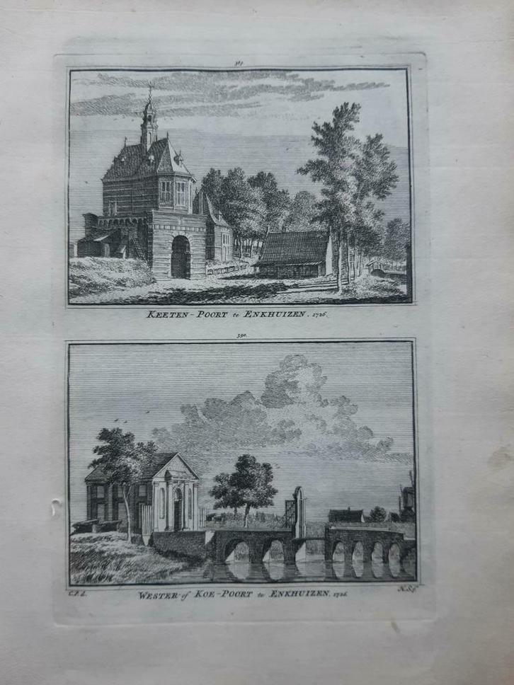 389-390*/ Keetenpoort en Westerpoort Koepoort Enkhuizen, Antiek en Kunst, Kunst | Etsen en Gravures, Ophalen of Verzenden