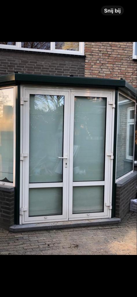 Dubbele kunststof buitendeur met glas, Kunststof, Gebruikt, Buitendeur, 200 tot 215 cm