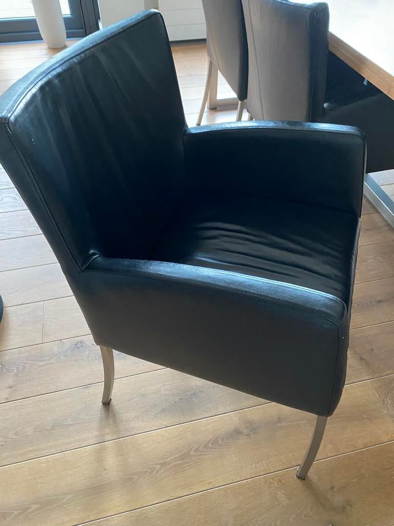 Koopje! Zwart leren eetkamerstoelen, Ophalen, Gebruikt, Zwart, Leer