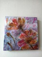 Uniek bloemen schilderij kleurrijk canvas parelmoer, Ophalen, Minder dan 50 cm, Zo goed als nieuw, Schilderij