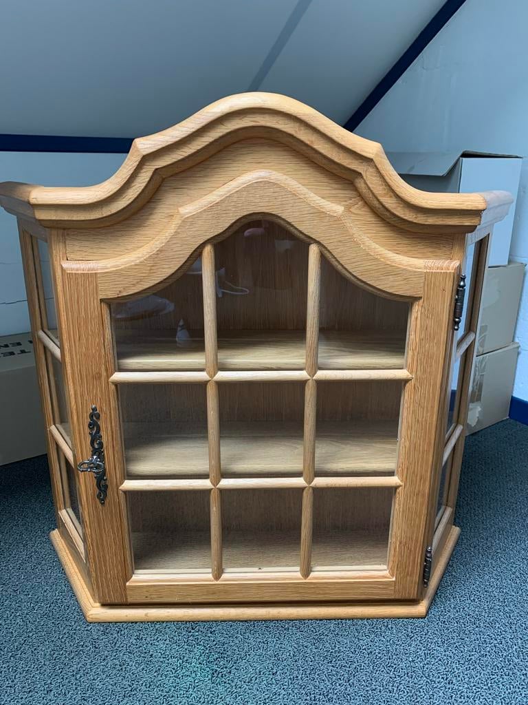 Blank eiken kastje met glazen deur - 71x66x14 cm, Ophalen, Gebruikt